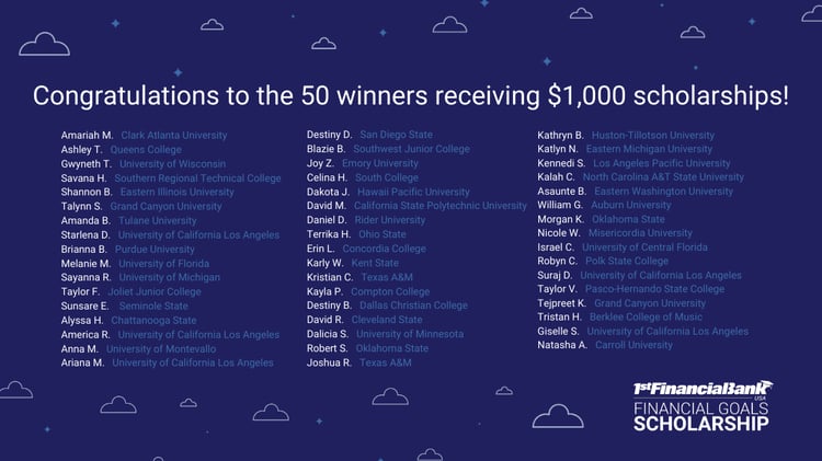 2019 Financial Goals Scholarship Winners